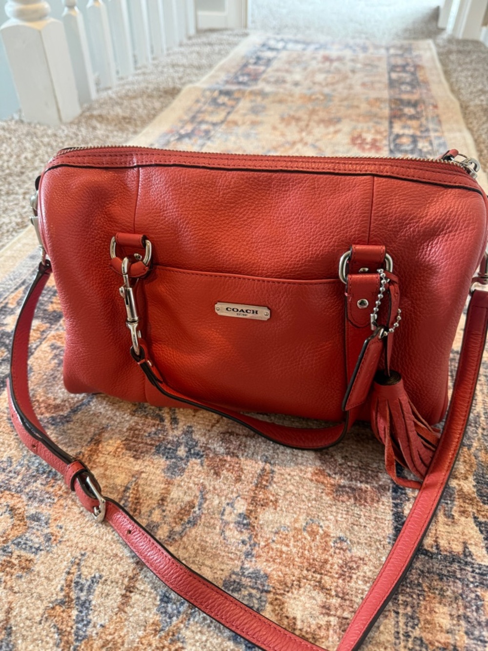 Coach Pebble Leather Shoulder Bag in pink coral Red